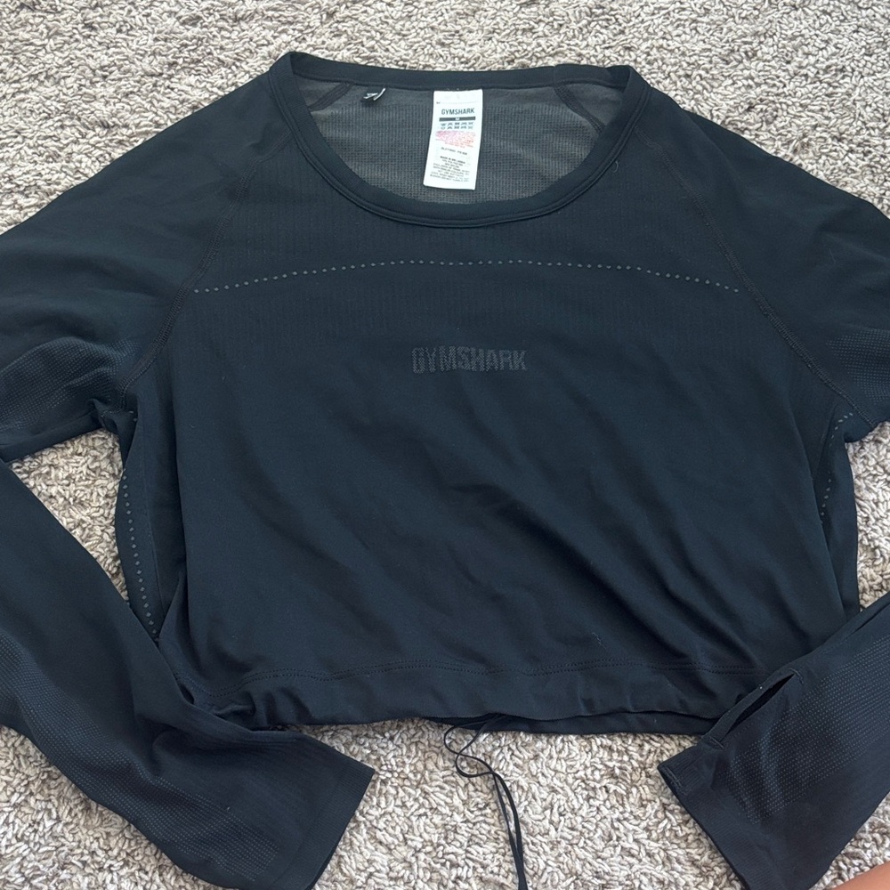 Gymshark Black Long Sleeve drawstring Crop Top